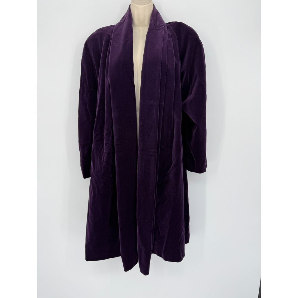VTG Maximalist‎ 1980s Purple Portrait Velour Coat Shoulder Pads XL Union Artist